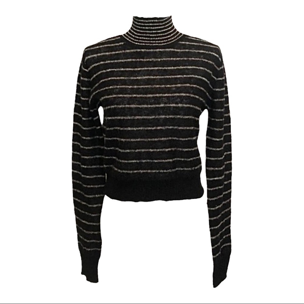 🌺 Band of Gypsies Mock Neck Lurex Metallic Stripe Black Sweater Size S